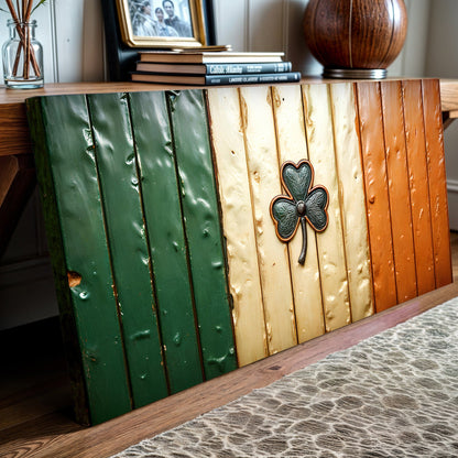 Irish Shamrock Glory Wooden Flag Wall Art II canvas with green and natural wood planks on Tampa Home & Garden Store
