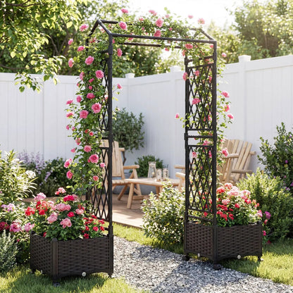 Self-Watering Planter Boxes with Lattice Roof
