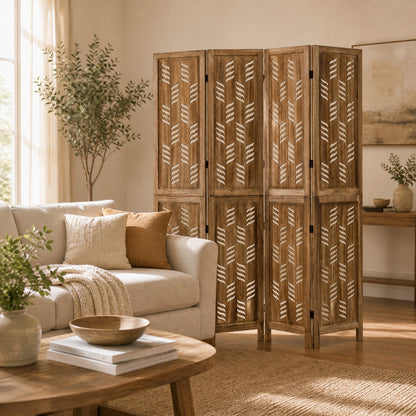 4-panel room divider with wave cutouts and paulownia frame DirectDeals on Tampa Home & Garden Store