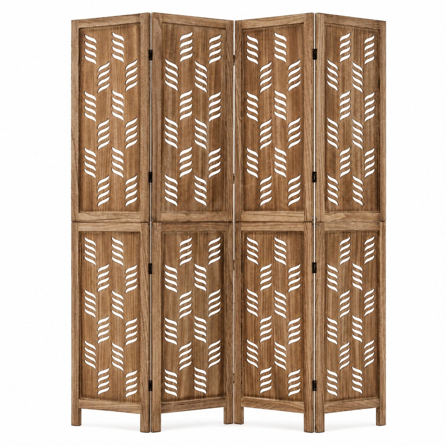 4-Panel room divider with wave-cutout paulownia frame in natural wood by DirectDeals on Tampa Home & Garden Store