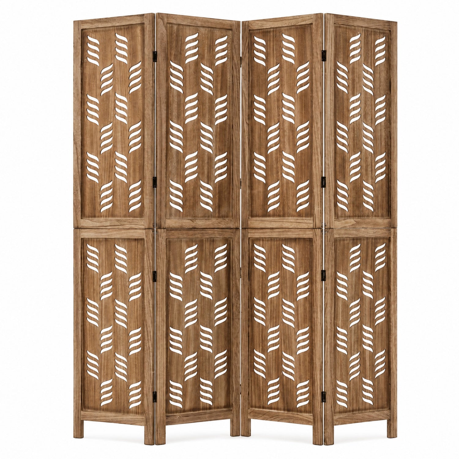 4-Panel room divider with wave-cutout paulownia frame in natural wood by DirectDeals on Tampa Home & Garden Store