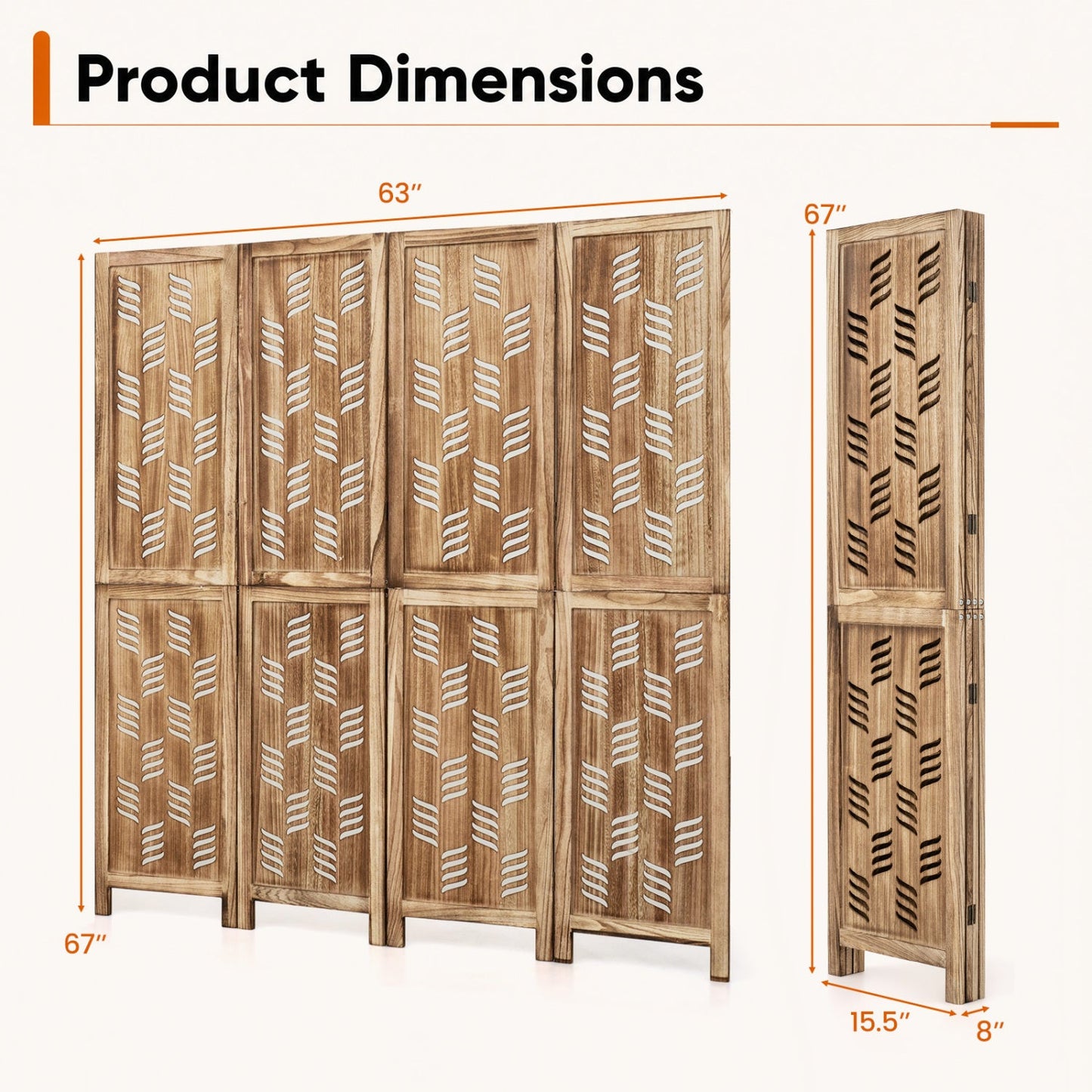4-Panel Room Divider with Wave Cutout in Paulownia wood by DirectDeals on Tampa Home & Garden Store