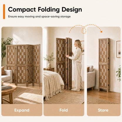 4-Panel room divider with wave-cutout paulownia frame by DirectDeals on Tampa Home & Garden Store