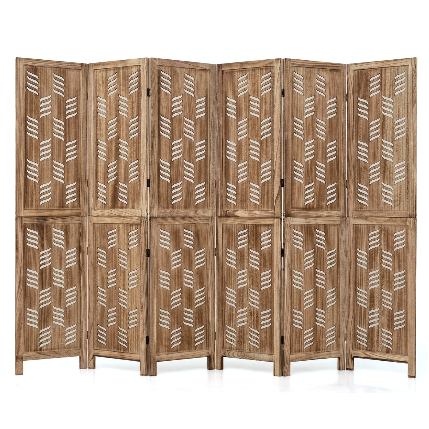 6-panel room divider in natural paulownia wood with white wave-cutout panels DirectDeals on Tampa Home & Garden Store