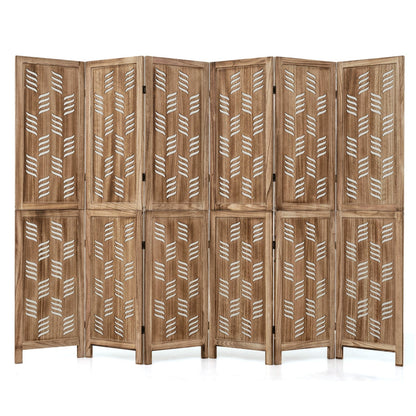 6-panel room divider in natural paulownia wood with white wave-cutout panels DirectDeals on Tampa Home & Garden Store