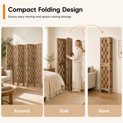 6-Panel Room Divider with Wave Cutout, 95-inch Paulownia Wood by DirectDeals on Tampa Home & Garden Store