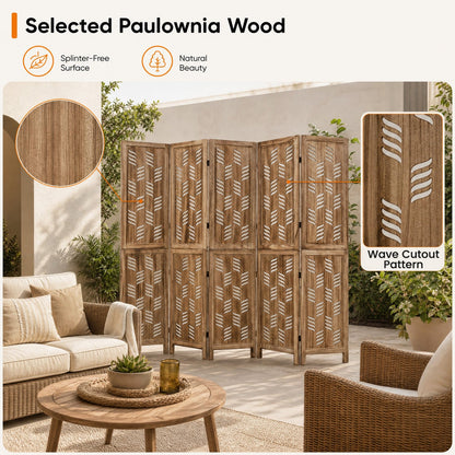 6-Panel Room Divider with Wave Cutout in natural paulownia wood by DirectDeals on Tampa Home & Garden Store