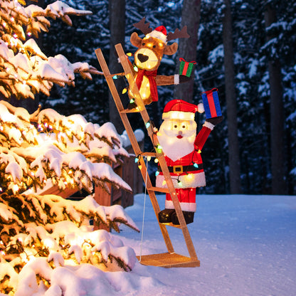 5.5 ft Christmas lighted reindeer and Santa on a ladder with 100 LED lights, outdoor holiday display DirectDeals on Tampa Home & Garden Store