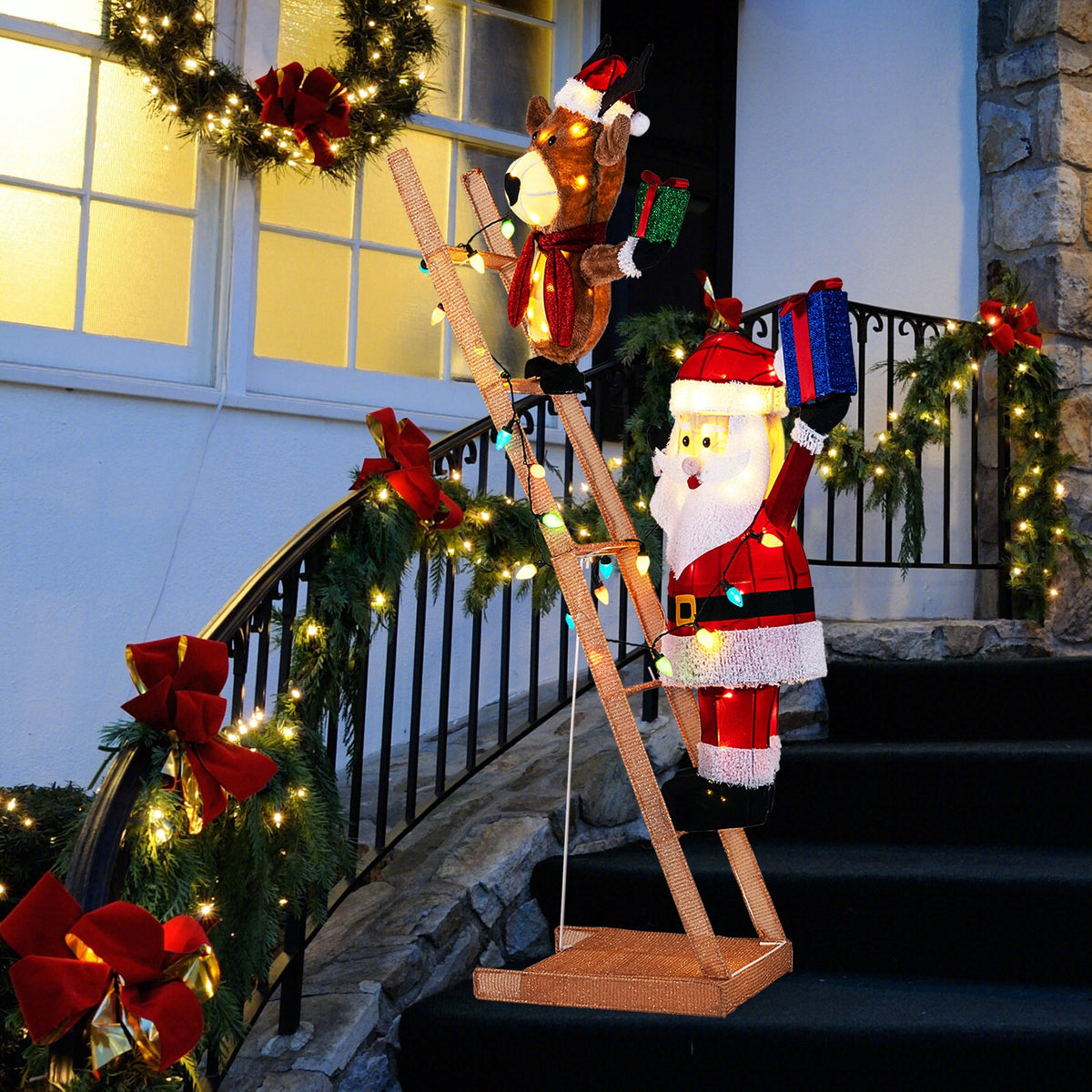 5.5 ft Christmas lighted Reindeer and Santa on Ladder with 100 LED lights DirectDeals on Tampa Home & Garden Store