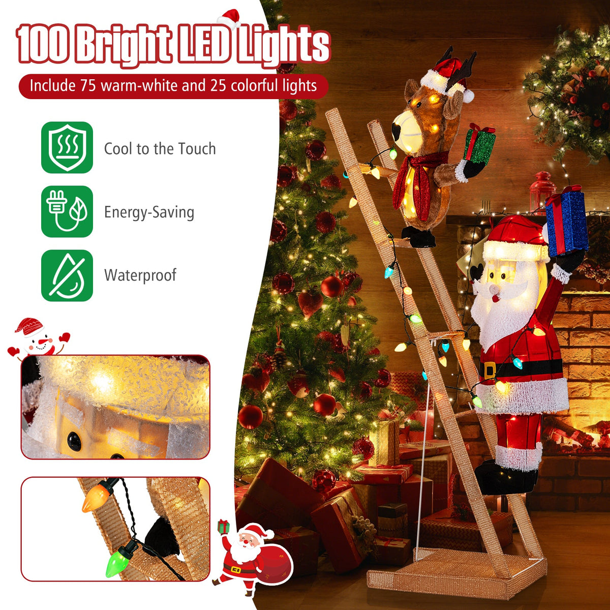 5.5 ft Christmas lighted reindeer and Santa on ladder with 100 LED lights DirectDeals on Tampa Home & Garden Store