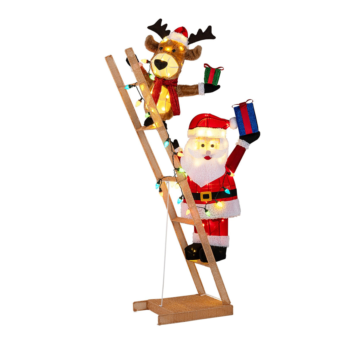 5.5 ft lighted Santa and reindeer on a ladder with 100 LED lights DirectDeals on Tampa Home & Garden Store
