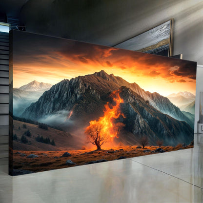 Burning Bush Faith Wall Art XIII canvas pair by Tailored Canvases; fiery mountain landscape on Tampa Home & Garden Store