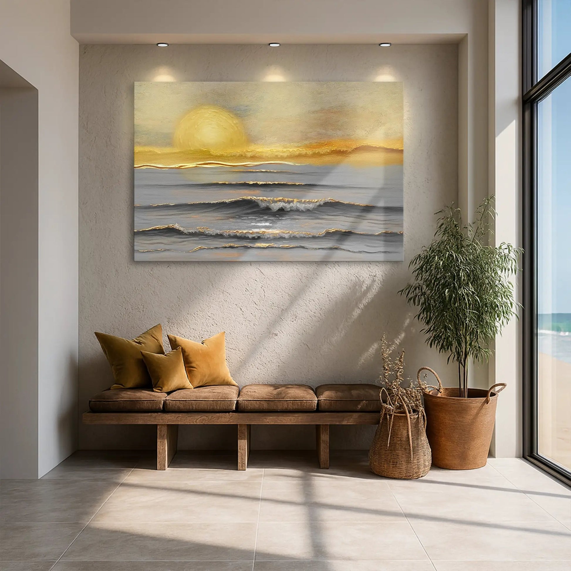 Golden Horizon Calm Wall Art canvas by Tailored Canvases, warm sunset seascape on Tampa Home & Garden Store