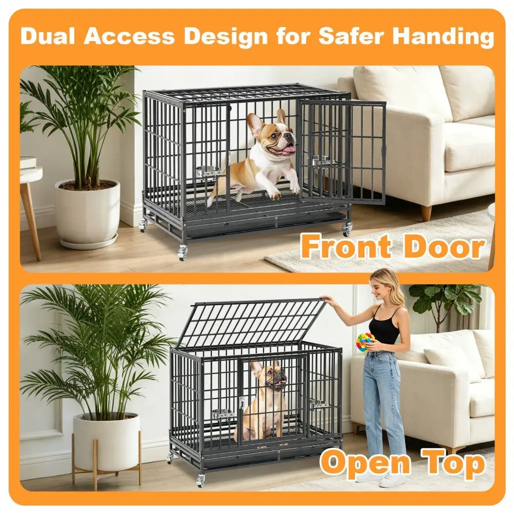 37 Inch Stackable Heavy Duty Dog Crate by Homey Pet Official, black metal with front door on Tampa Home & Garden Store