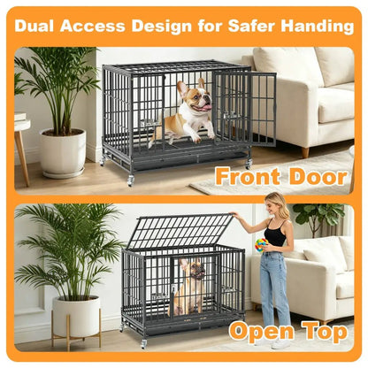 37 Inch Stackable Heavy Duty Dog Crate by Homey Pet Official, black metal with front door on Tampa Home & Garden Store