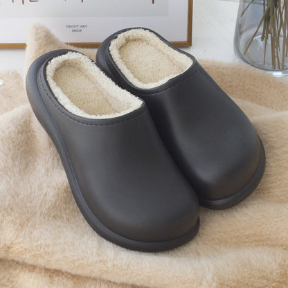 Stevvex black faux-leather indoor slippers with cream plush lining and memory foam pair on Tampa Home & Garden Store
