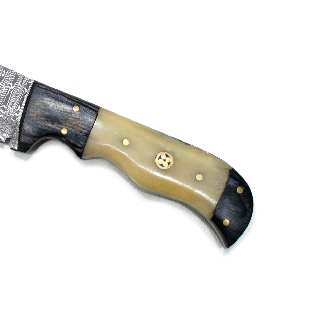 Damascus Steel hunting knife TD-170 with Damascus blade, dark wood handle and brass rivets on Tampa Home & Garden Store
