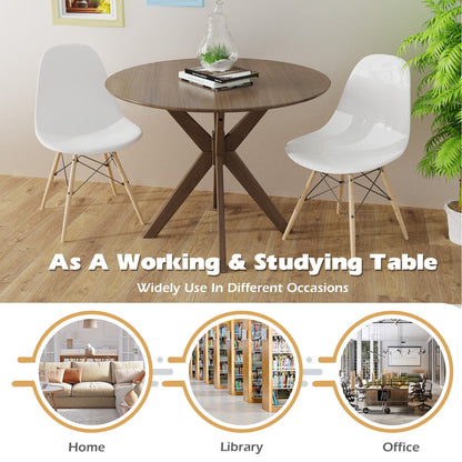 Mesa de comedor redonda de madera de 36 pulgadas con base de pedestal entrelazada