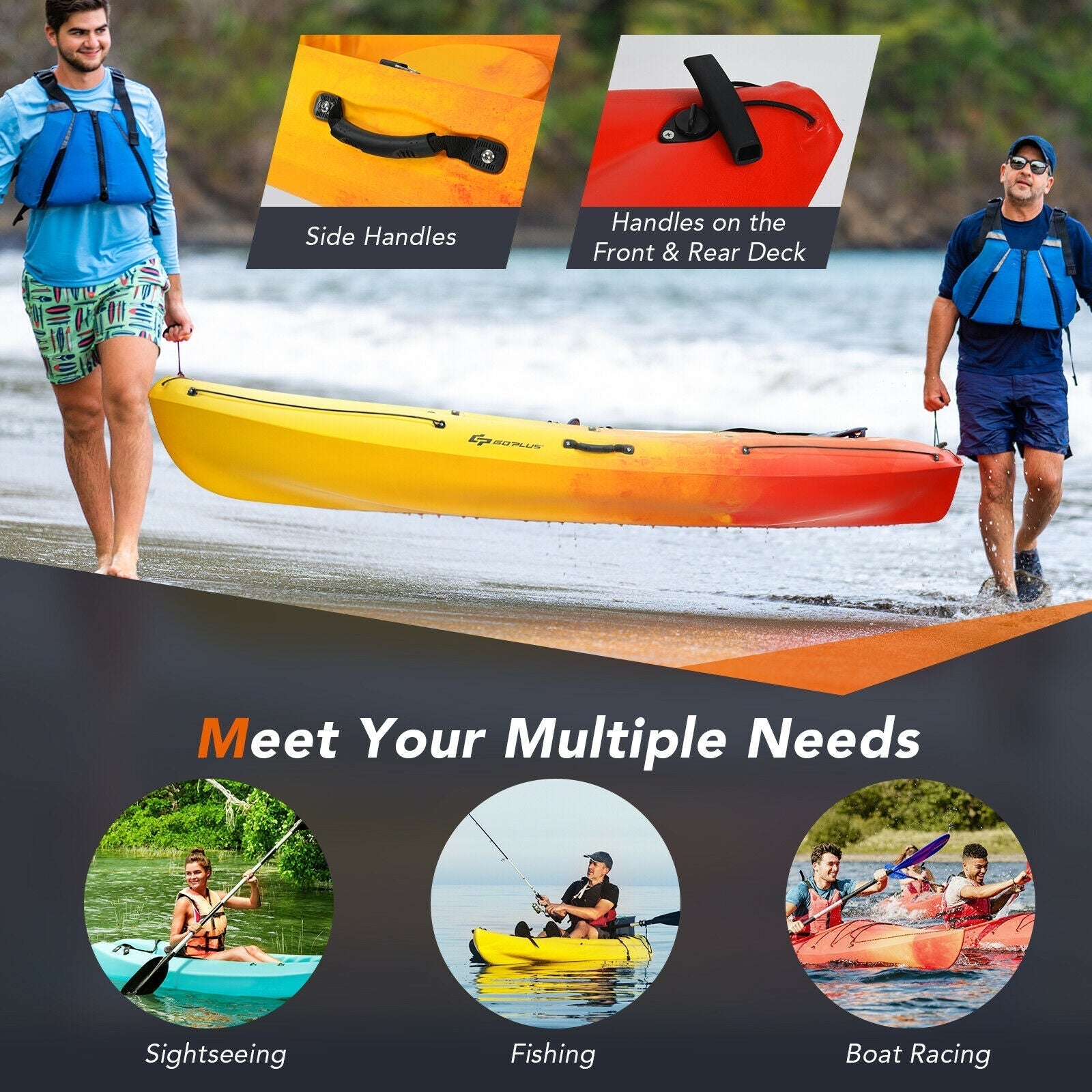 GemGear single sit-on-top yellow kayak with detachable aluminum paddle on Tampa Home & Garden Store