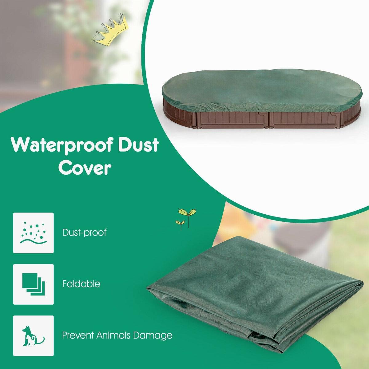 Sandbox with built-in corner seat and bottom liner, brown base with green cover DirectDeals on Tampa Home & Garden Store