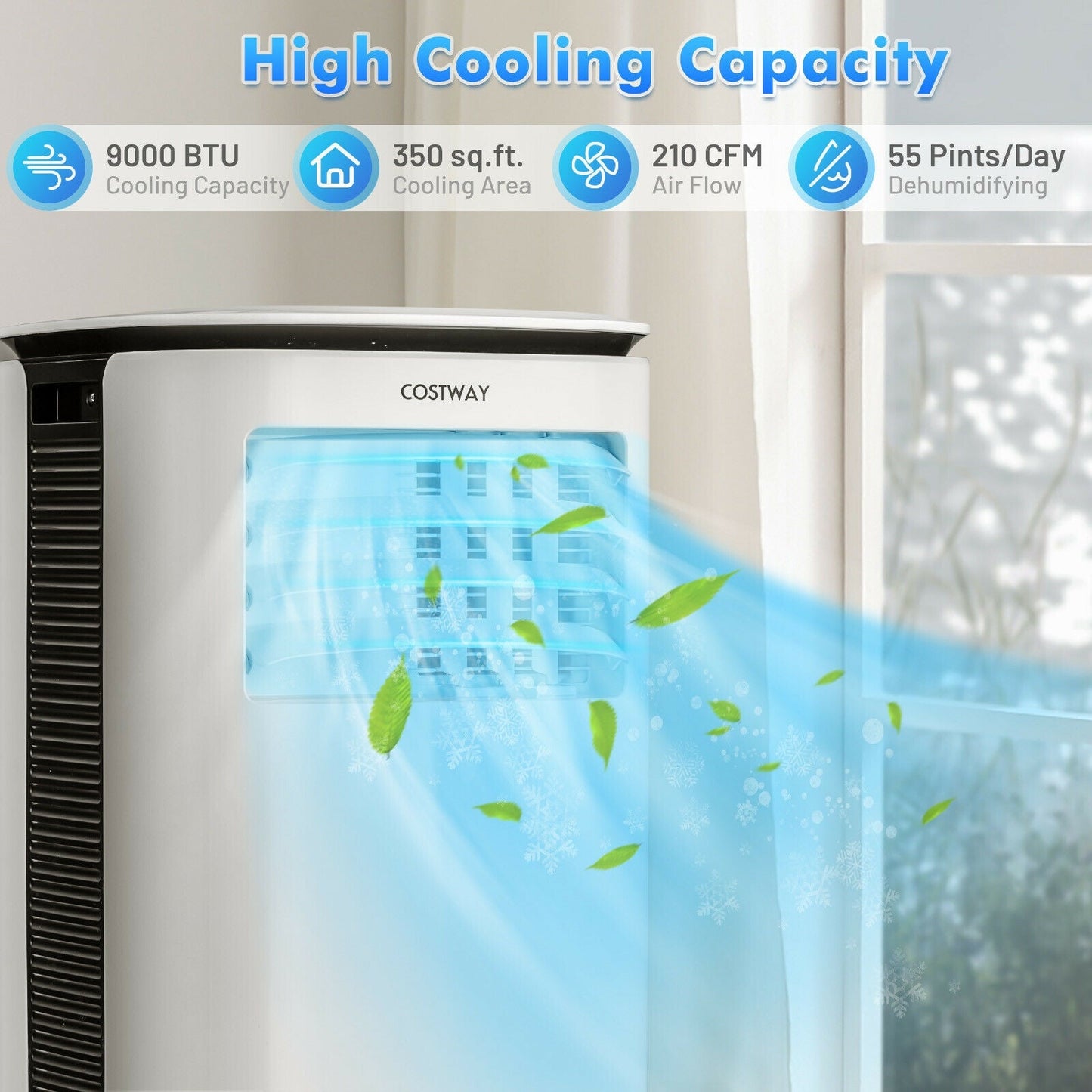 Acondicionador de aire portátil 3 en 1 de 9000 BTU con ventilador y deshumidificador - Blanco