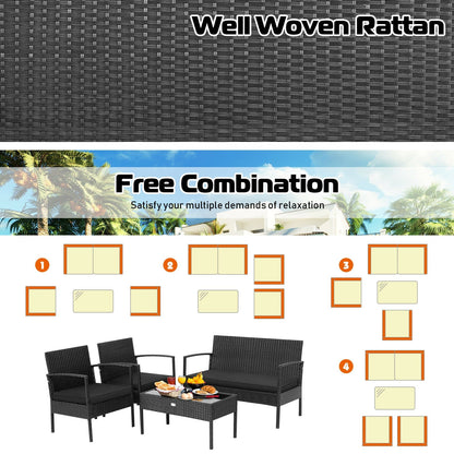 4-Piece black rattan patio furniture set with cushions by DirectDeals, Outdoor Furniture Sets on Tampa Home & Garden Store