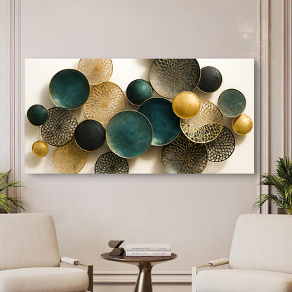 Lotus Leaf Abstract Wall Art VIII canvas with teal, gold, black lattice discs on Tampa Home & Garden Store