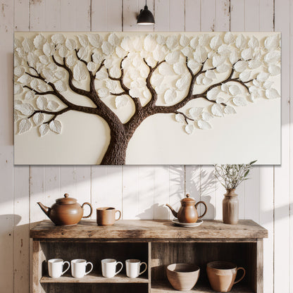 Ivory canopy tree wall art on canvas by Tailored Canvases with brown trunk and white leaves on Tampa Home & Garden Store
