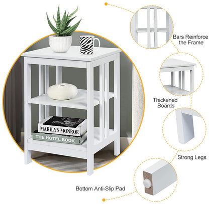 2 Pieces 3-Tier Nightstand with Reinforced Bars and Stable Structure