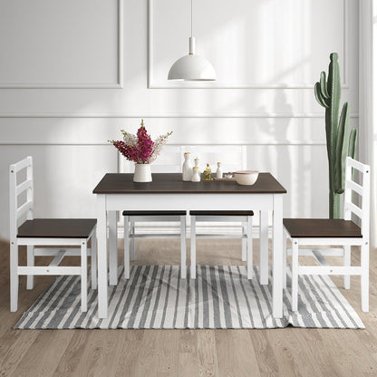 5 Pieces Solid Wood Compact Kitchen Dining Set-Walnut