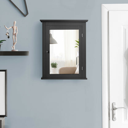 Armario con espejo de baño montado en la pared con estante ajustable en altura de 5 niveles - Negro