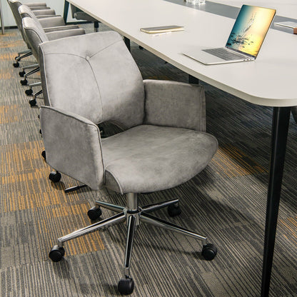 Silla de oficina de ocio con respaldo medio hueco ajustable con apoyabrazos - Gris