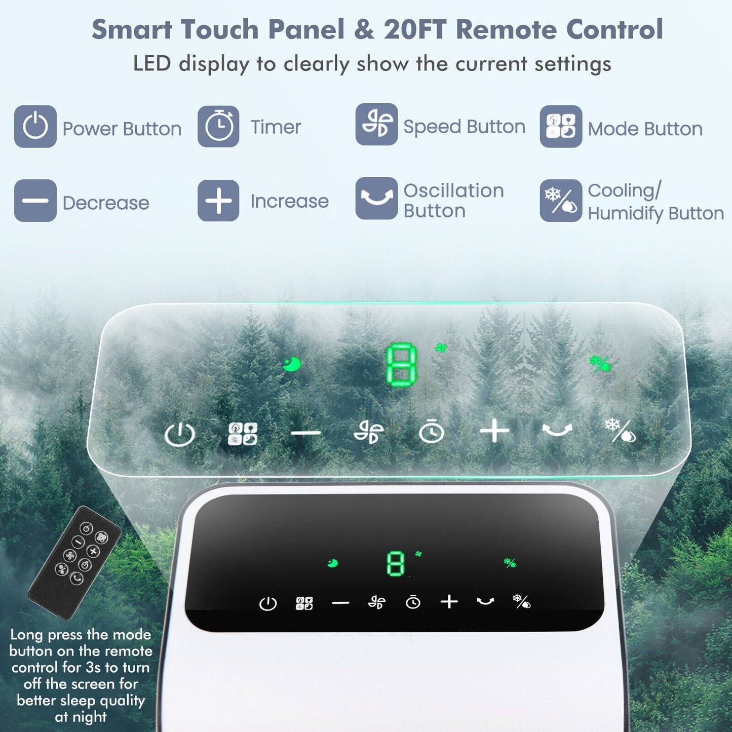 Enfriador de Aire Evaporativo 3 en 1 con Temporizador de 12H y Mando a Distancia - Blanco