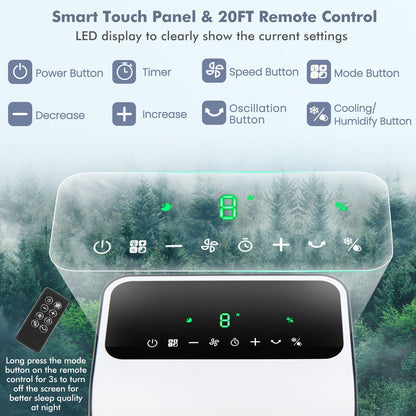 Enfriador de Aire Evaporativo 3 en 1 con Temporizador de 12H y Mando a Distancia - Blanco