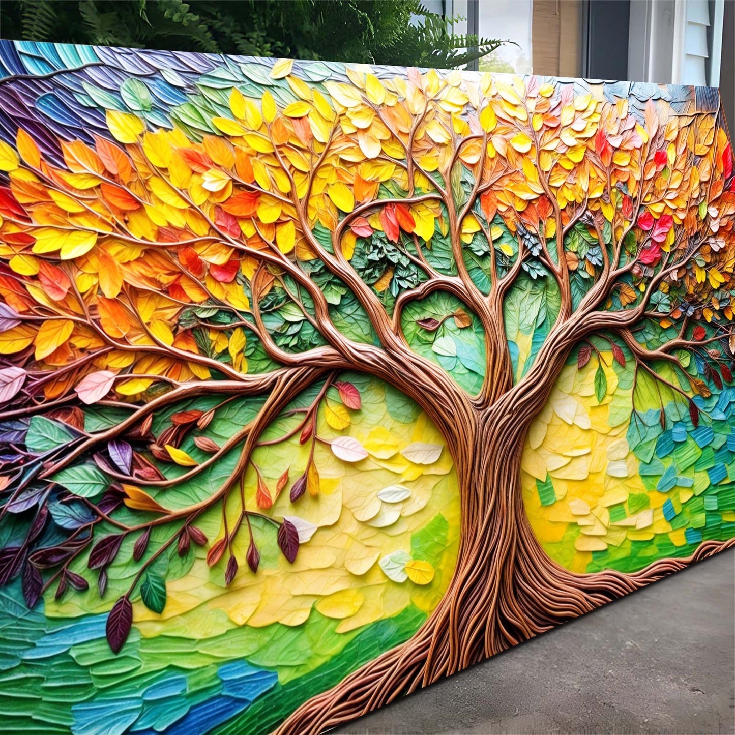 Tree Of Life Wall Art canvas with rainbow leaves and twisting brown branches Tailored Canvases on Tampa Home & Garden Store
