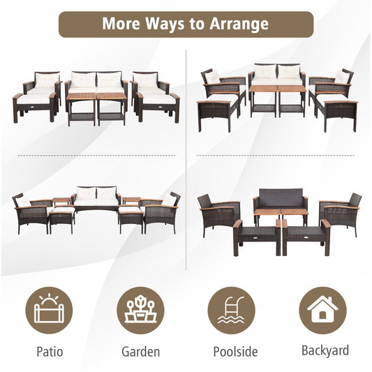 7 Pieces Patio Rattan Cushioned Conversation Furniture Set - Tampa Home & Garden Store
