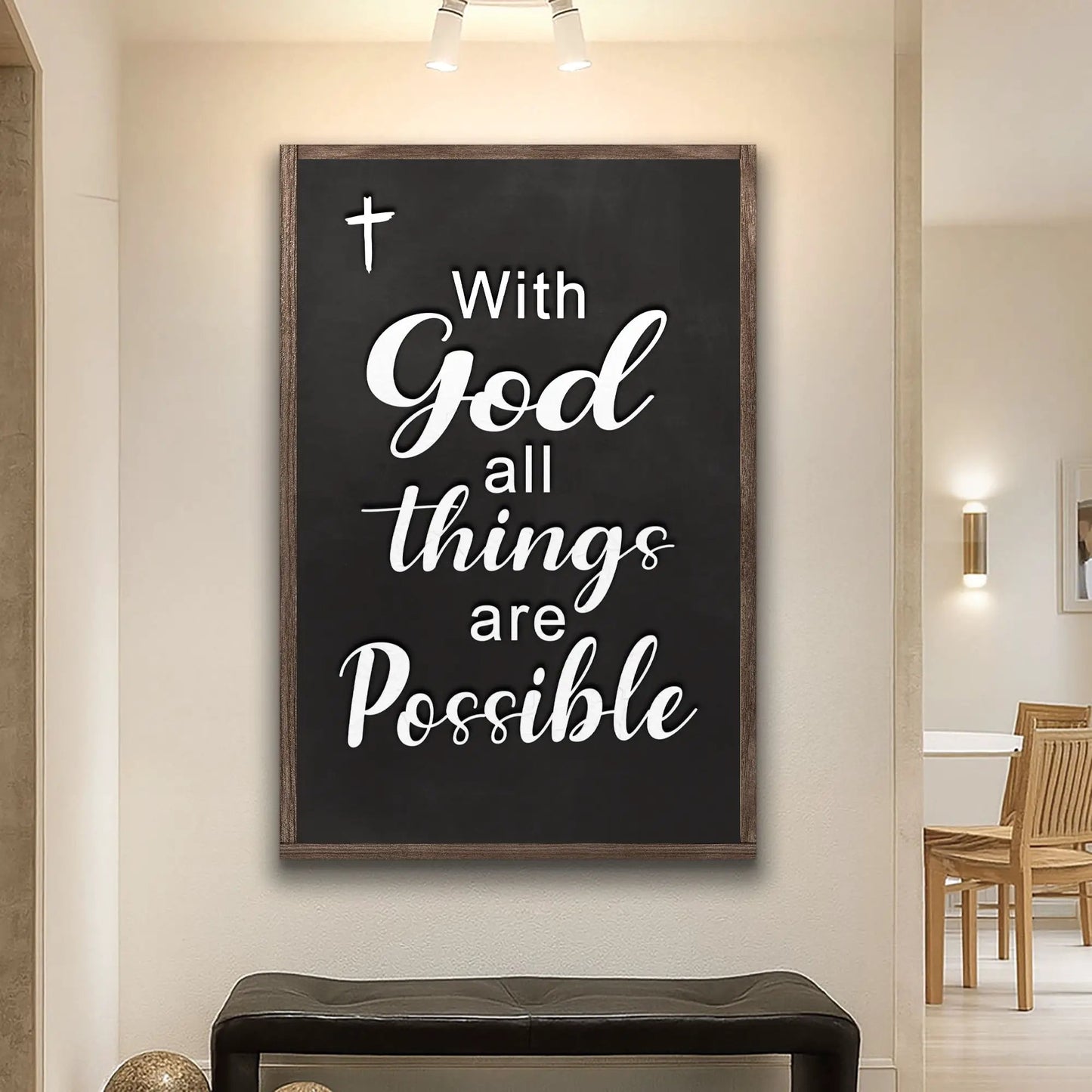 Canvas Tailored Canvases black chalkboard frame reads With God all things are possible on Tampa Home & Garden Store