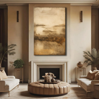 Neutral Abstract Wall Art Canvas in warm beige and brown tones with a textured landscape on Tampa Home & Garden Store