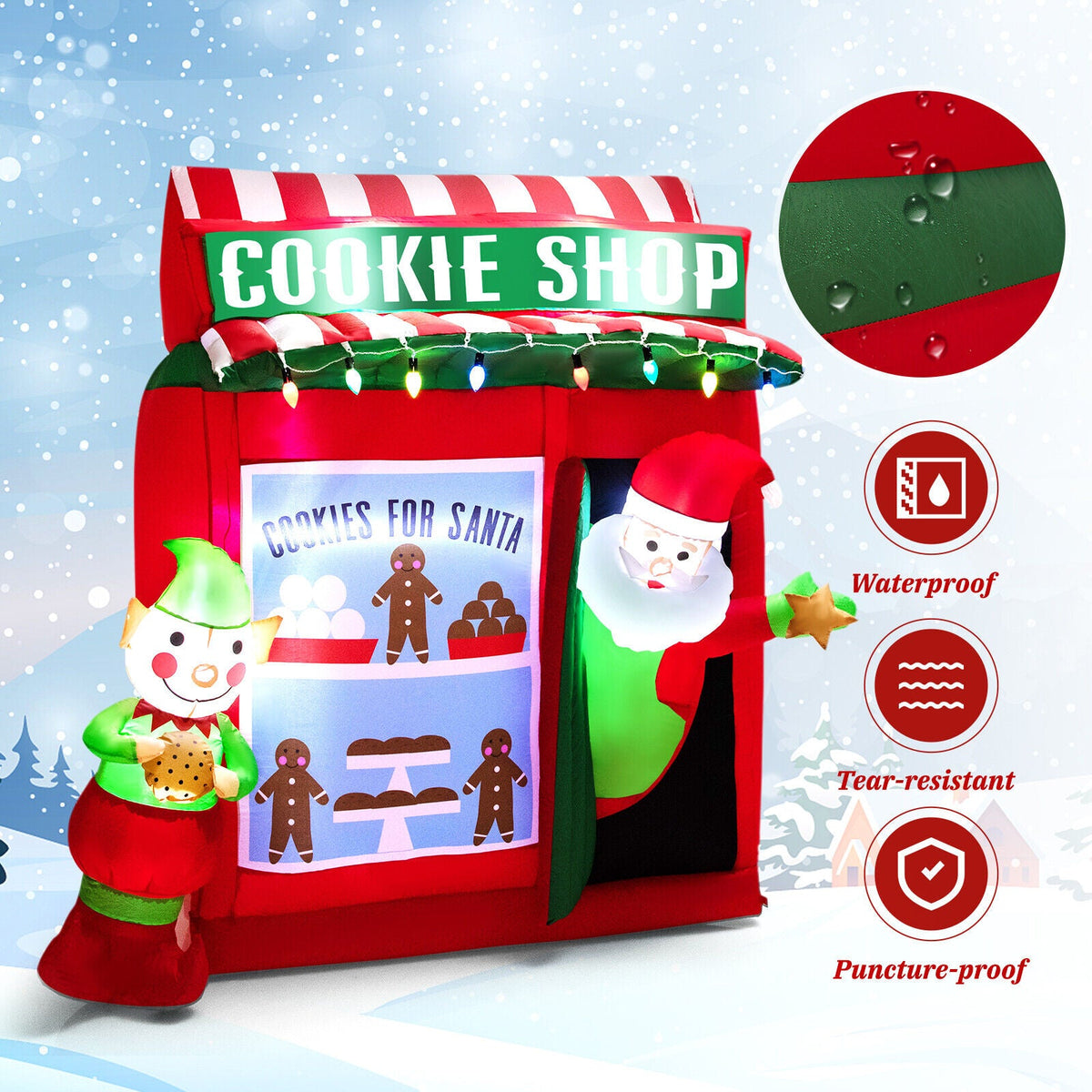 6.3 ft Inflatable Gingerbread Cookie Shop with Santa by DirectDeals, red and green lights on Tampa Home & Garden Store