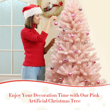 6/7 ft pink hinged full-fir artificial Christmas tree with pink ornaments on Tampa Home & Garden Store