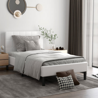 Cama de plataforma con cabecero tapizado con botones - Beige