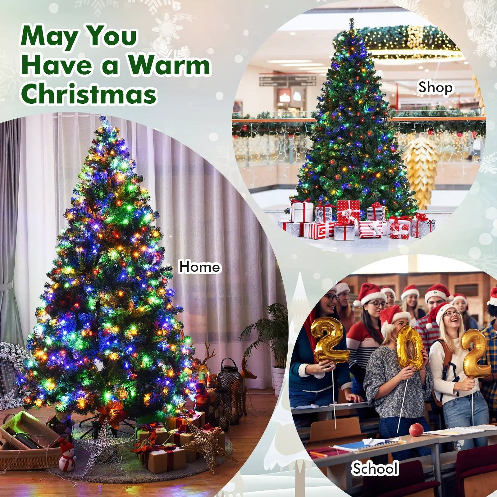 7.5 ft DirectDeals pre-lit artificial spruce Christmas tree with 550 multicolor lights in home display on Tampa Home & Garden Store