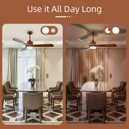 52 Inch Reversible Ceiling Fan with LED Light and Adjustable Temperature-Silver