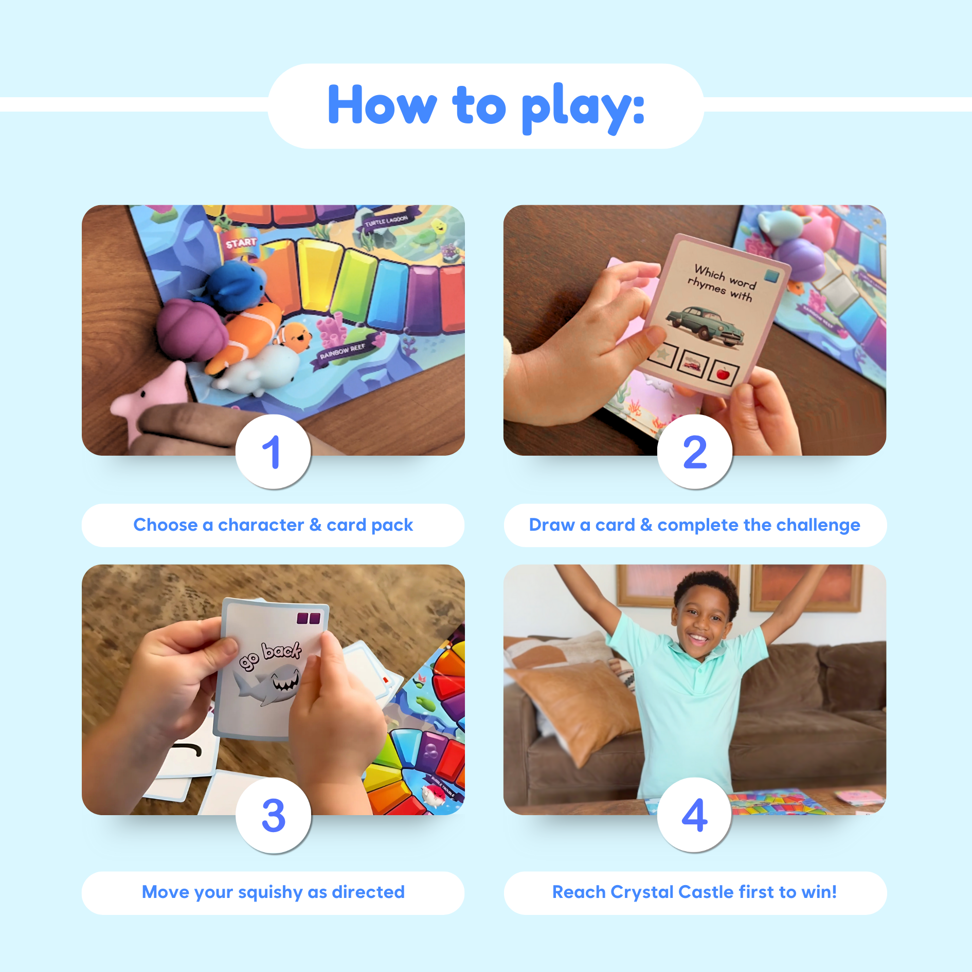 Squishyland + Expansion Pack educational toy by The Fidget Games shown in a how-to-play layout with colorful game board and cards on Tampa Home & Garden Store