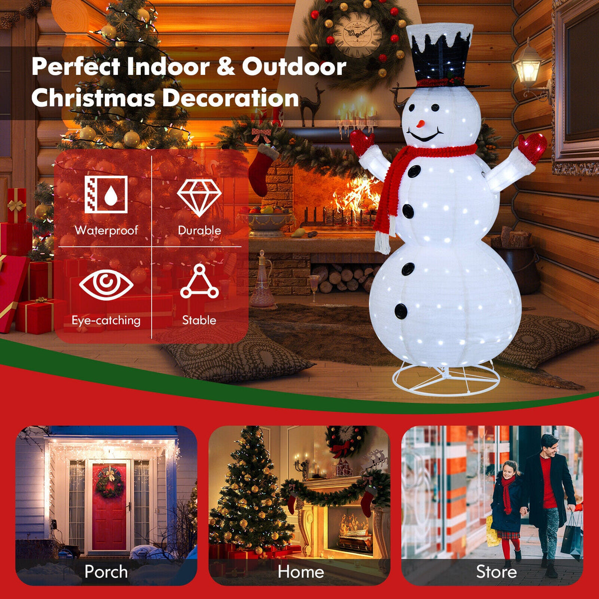 6 Feet Lighted Snowman with Top Hat and Red Scarf, white finish, DirectDeals snow globes decor on Tampa Home & Garden Store