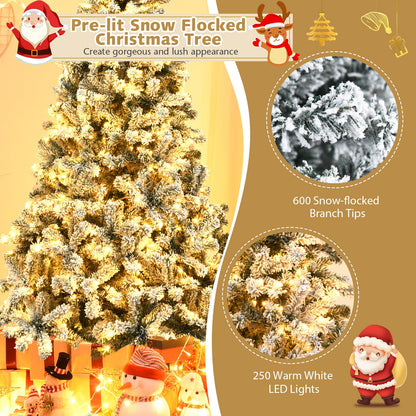 Árbol de Navidad artificial de bisagras con nieve, preiluminado, de primera calidad - 1,83 m