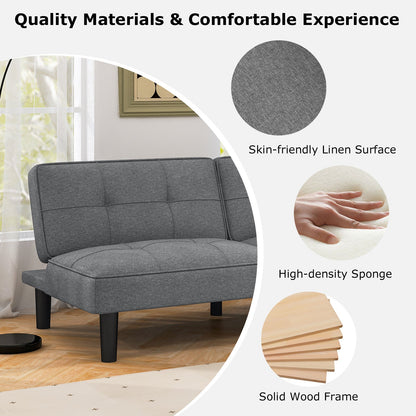 Sofá Cama Futón Plegable Convertible con Respaldo Ajustable de 6 Posiciones-Gris