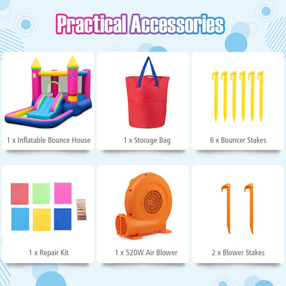 Inflatable Bounce House Cute Princess Bouncy Castle with 520W Blower
