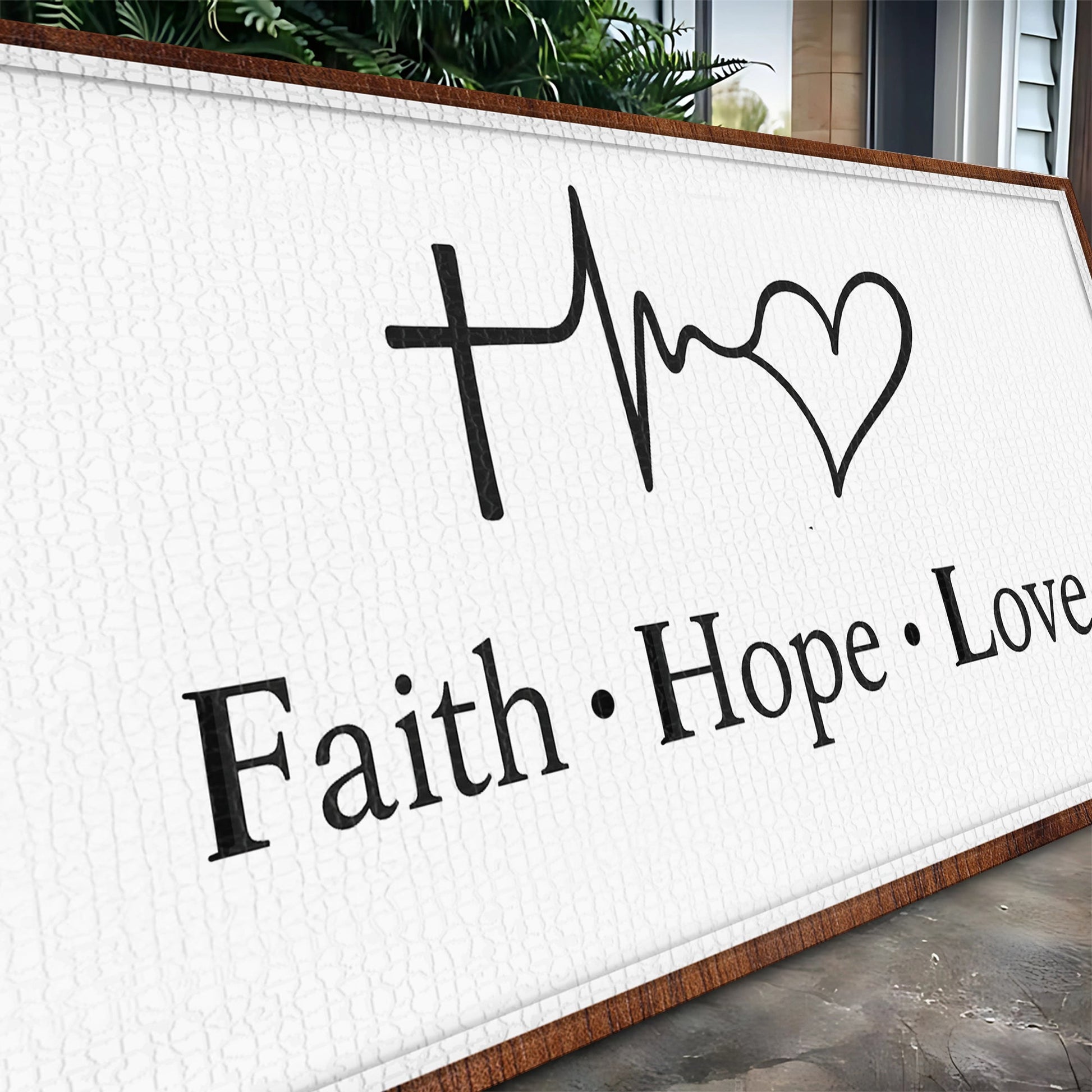 Faith Hope Love canvas wall art by Tailored Canvases, black script on white crafting canvas on Tampa Home & Garden Store