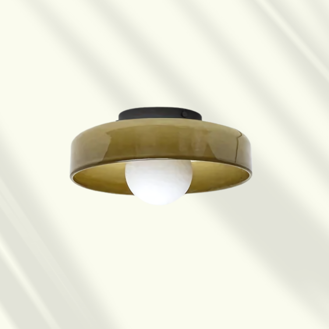 Modern LED Ceiling Light Moktan Sabai with brass gold ring and white globe on Tampa Home & Garden Store